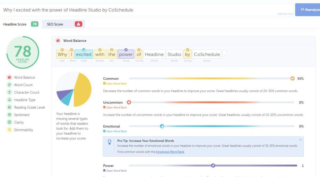 CoSchedule - Score - headline analyzer