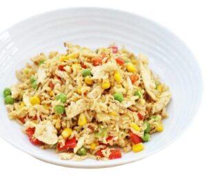 Leftover chicken stir-fry with brown rice, lose belly fat