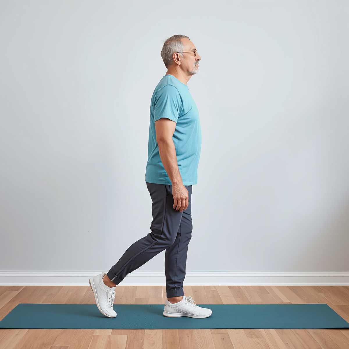 Senior adult performing a Heel to oe Walk yoga pose