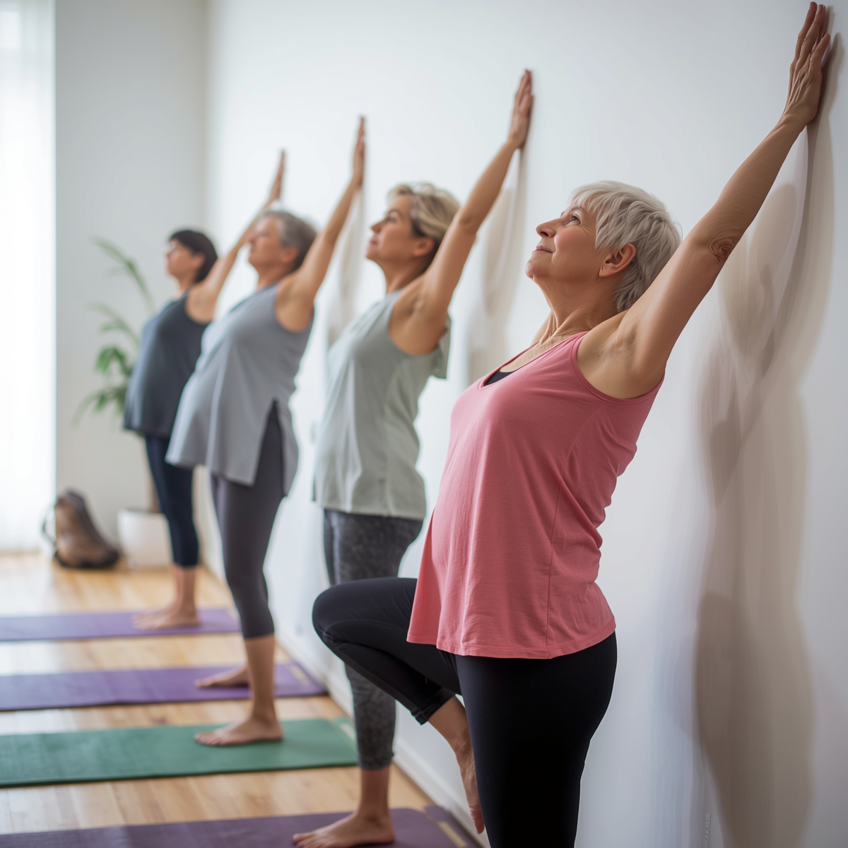 Senior performing a wall-assisted chest stretch for better posture