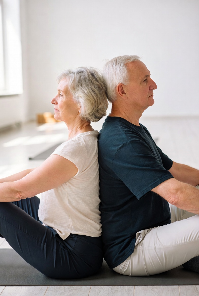 Seated Cat-Cow Back-to-Back - partner yoga for seniors