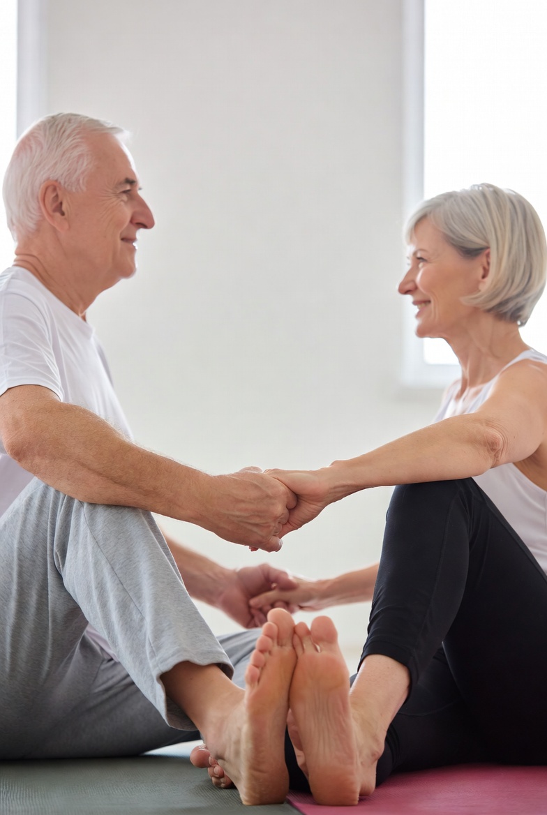 Partner Hip Opener - partner yoga for seniors