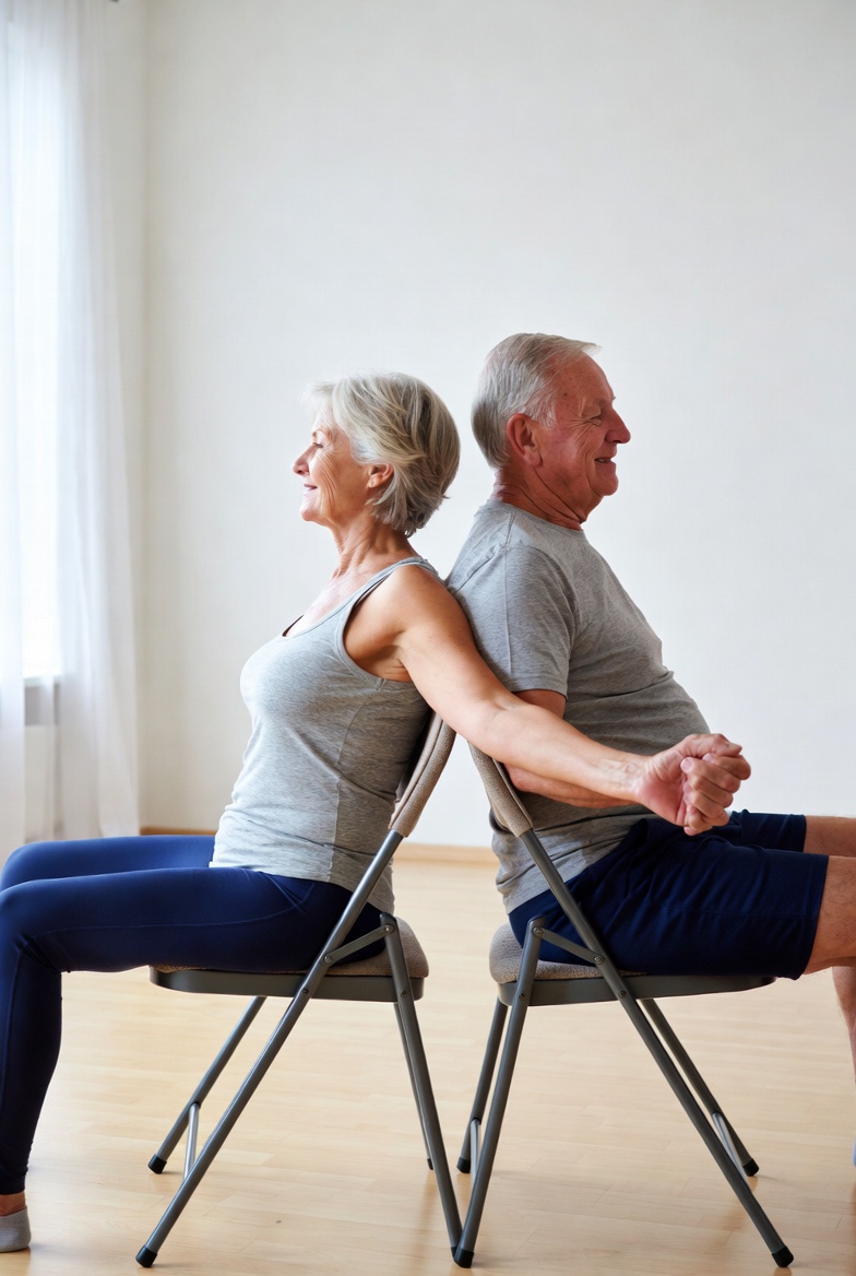 Seated Partner Twist - partner yoga for seniors