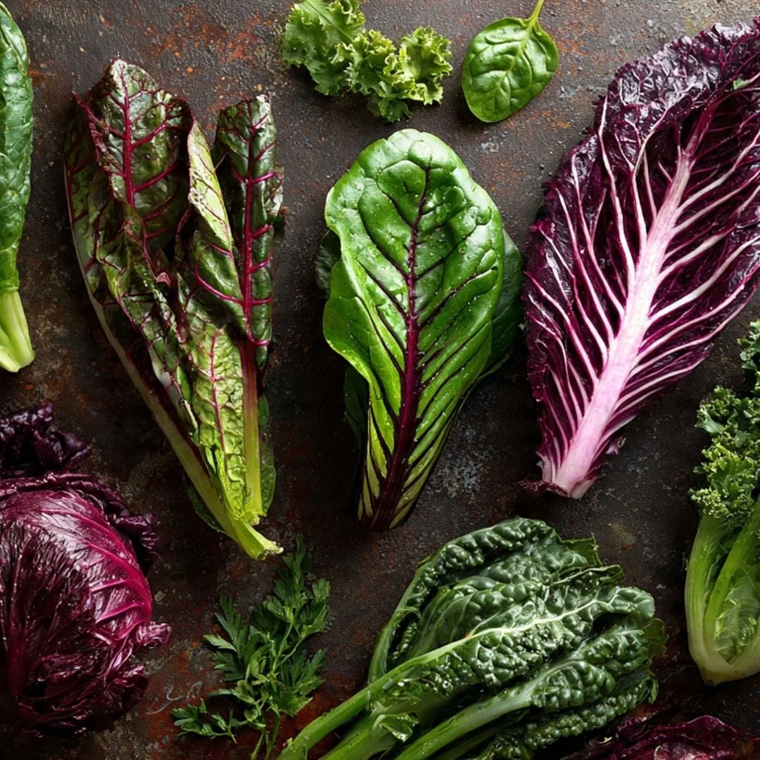 Fresh spinach and kale leaves